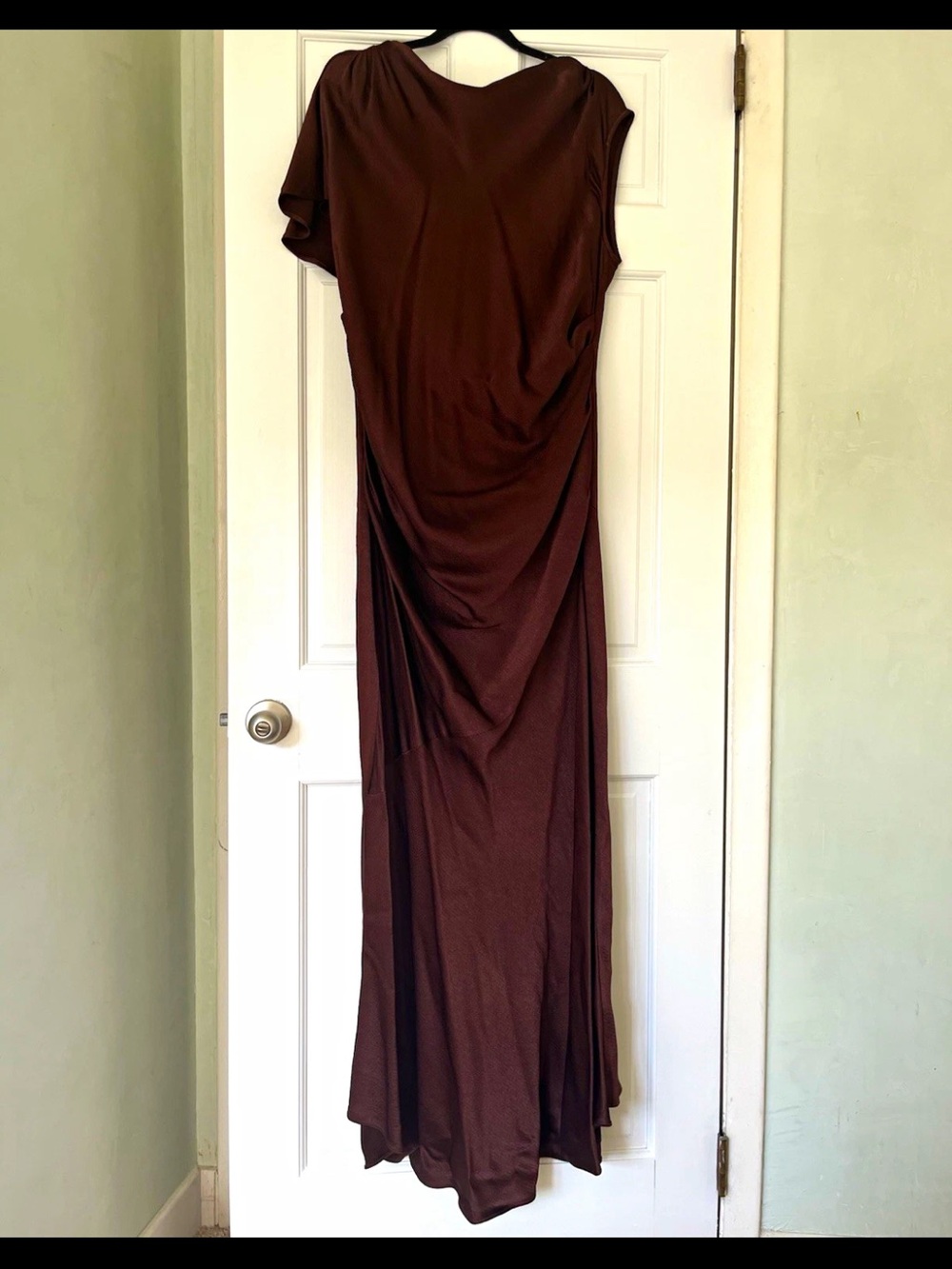 Banana Republic Asymmetrical Brown Satin Draped Maxi Dress XL - Picture 3 of 7